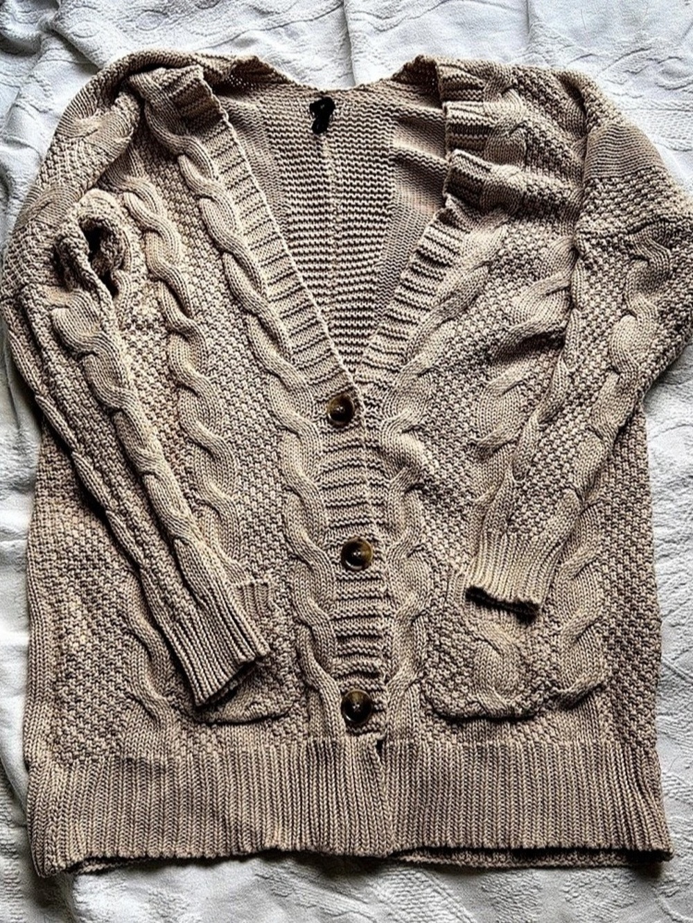 Nordstrom Cable Knit Cardigan in Brown Size Medium